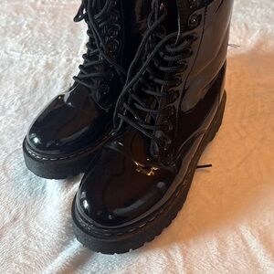 Glossy Black Women's Combat Boots